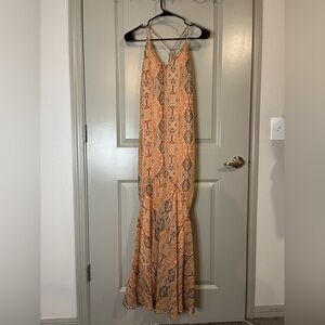 Elegant Orange Patterned Maxi Dress